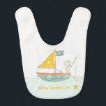 Cute Fishing Bear Star Sailboat Kids Monogram Baby Bib<br><div class="desc">For any further customisation or any other matching items,  please feel free to contact me at yellowfebstudio@gmail.com</div>