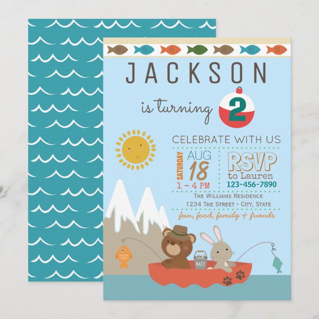 Cute Fishing Birthday Party Invitations (Front/Back)