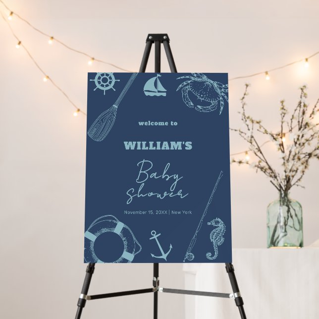 Cute Fishing Nautical Boy Baby Shower Welcome Sign (In Situ (Stand))