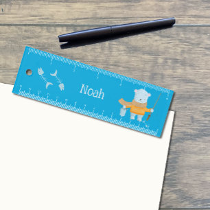 Cute Fishing Polar Bear Kid Blue Ruler