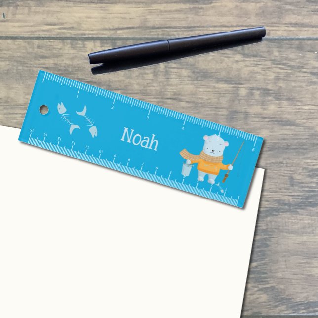 Cute Fishing Polar Bear Kid Blue Ruler (Creator Uploaded)