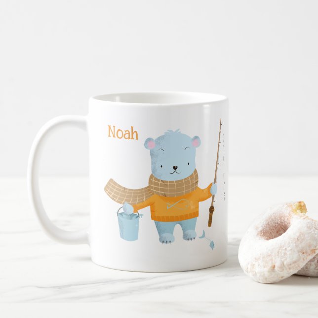 Cute Fishing Polar Bear Kid Cocoa Mug (With Donut)