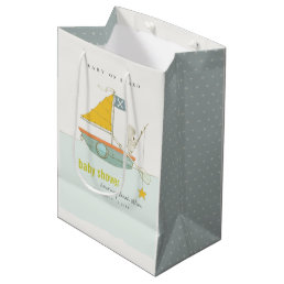 Cute Fishing Teddy Bear Star Sailboat Baby Shower Medium Gift Bag