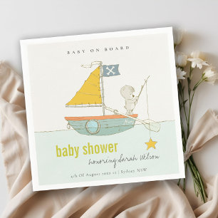 Cute Fishing Teddy Bear Star Sailboat Baby Shower Napkins