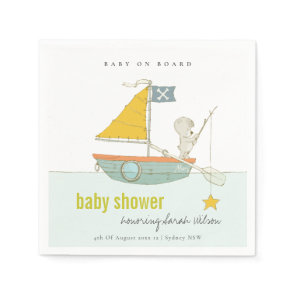Cute Fishing Teddy Bear Star Sailboat Baby Shower Napkins