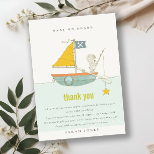 Cute Fishing Teddy Bear Star Sailboat Baby Shower Thank You Card