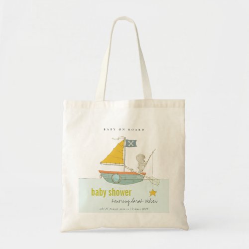 Cute Fishing Teddy Bear Star Sailboat Baby Shower Tote Bag