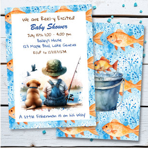 Cute Fishing Themed Boy's Baby Shower Invitation