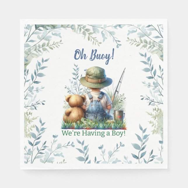 Cute Fishing Themed Boy's Baby Shower Napkins (Front)