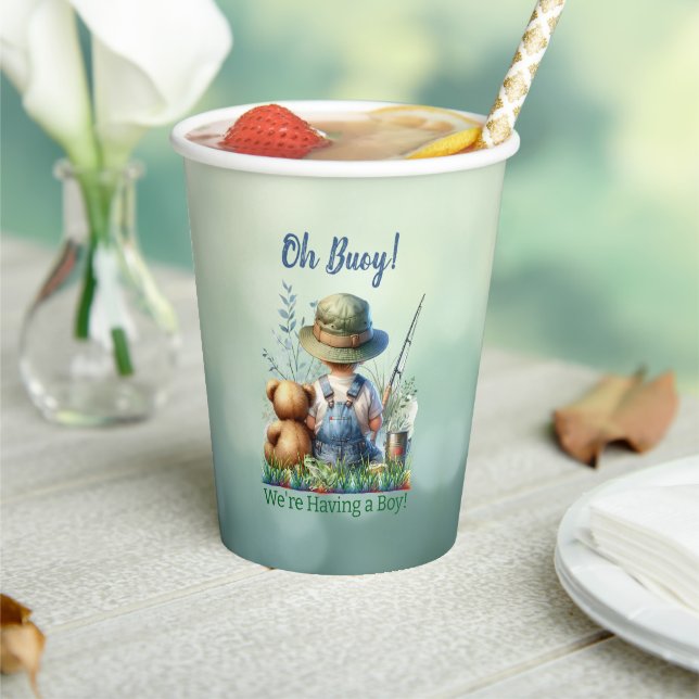 Cute Fishing Themed Boy's Baby Shower Paper Cups (Insitu)