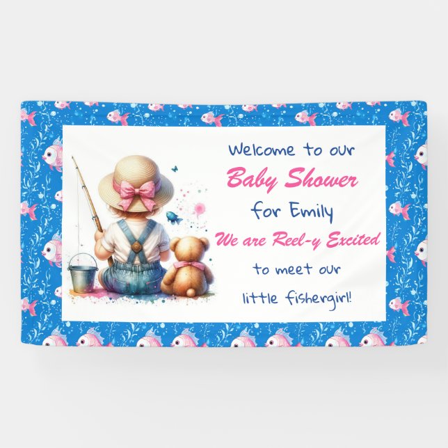 Cute Fishing Themed Girl's Baby Shower  Banner (Horizontal)