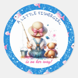 Cute Fishing Themed Girl's Baby Shower Classic Round Sticker