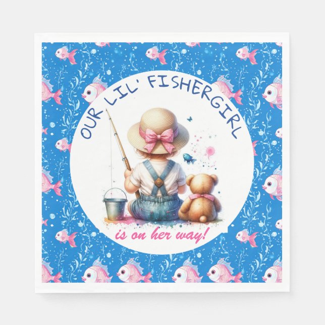 Cute Fishing Themed Girl's Baby Shower  Napkins (Front)