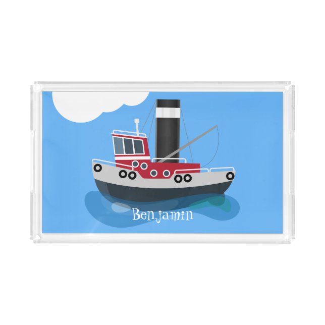 Cute fishing trawler boat cartoon illustration acrylic tray (Front)