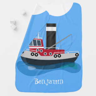 Cute fishing trawler boat cartoon illustration baby blanket