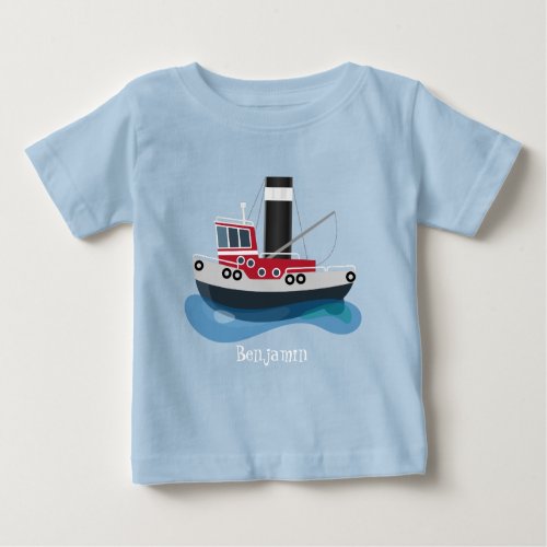 Cute fishing trawler boat cartoon illustration baby T_Shirt