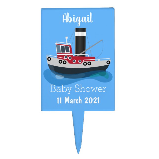 Cute fishing trawler boat cartoon illustration cake topper (Front)