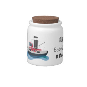 Cute fishing trawler boat cartoon illustration candy jar