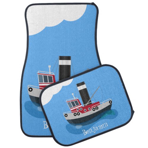 Cute fishing trawler boat cartoon illustration  car floor mat