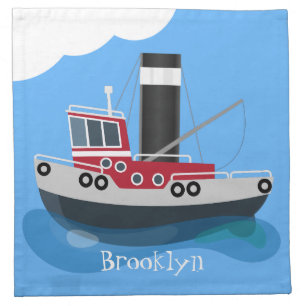Cute fishing trawler boat cartoon illustration cloth napkin