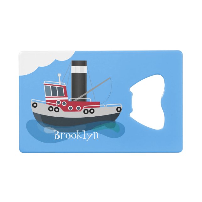 Cute fishing trawler boat cartoon illustration credit card bottle opener (Front (Horizontal))