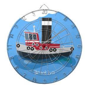 Cute fishing trawler boat cartoon illustration dart board