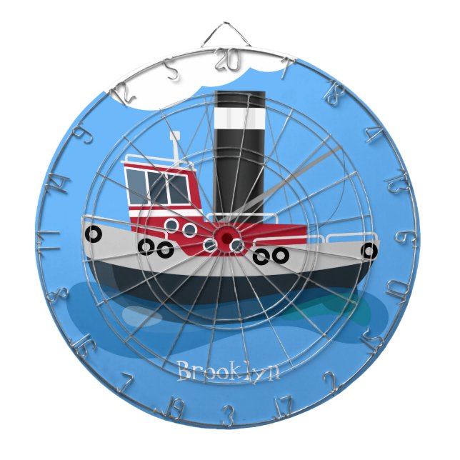 Cute fishing trawler boat cartoon illustration dart board (Front)