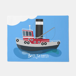 Cute fishing trawler boat cartoon illustration doormat