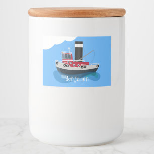 Cute fishing trawler boat cartoon illustration food label