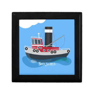 Cute fishing trawler boat cartoon illustration gift box