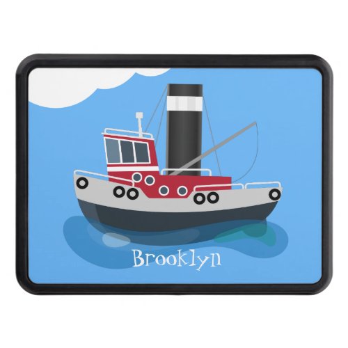 Cute fishing trawler boat cartoon illustration hitch cover