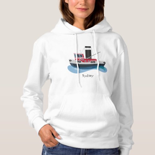 Cute fishing trawler boat cartoon illustration hoodie