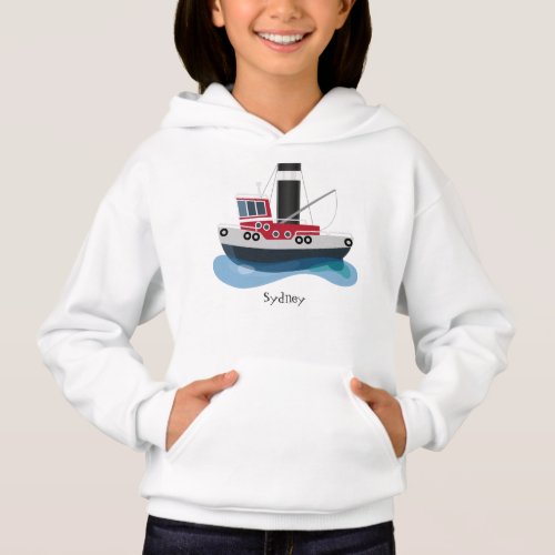 Cute fishing trawler boat cartoon illustration hoodie