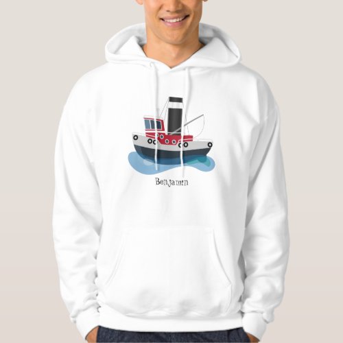 Cute fishing trawler boat cartoon illustration hoodie