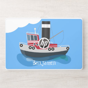 Cute fishing trawler boat cartoon illustration HP laptop skin