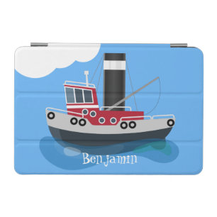 Cute fishing trawler boat cartoon illustration iPad mini cover