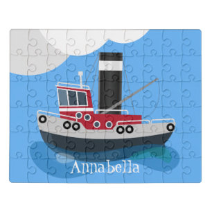 Cute fishing trawler boat cartoon illustration jigsaw puzzle