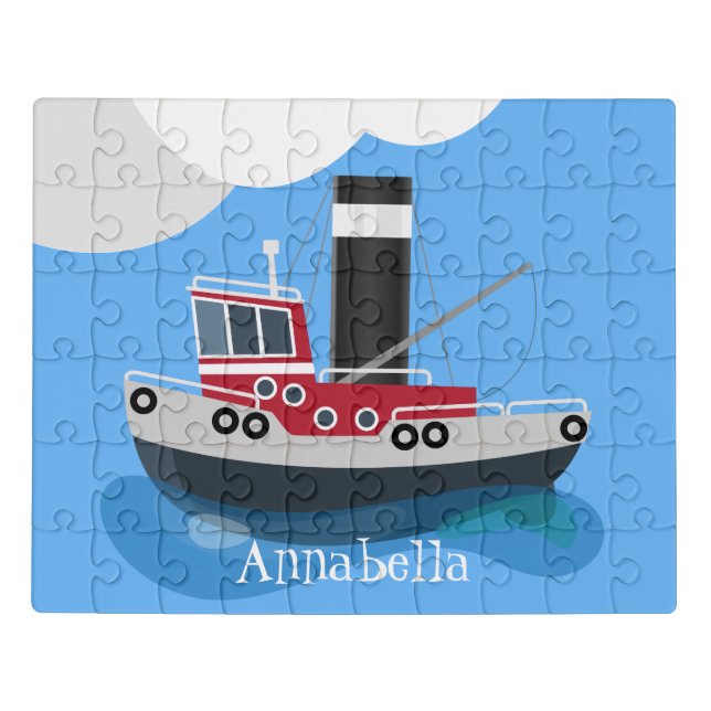 Cute fishing trawler boat cartoon illustration jigsaw puzzle (Puzzle Horizontal)