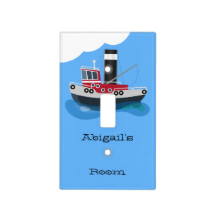 Cute fishing trawler boat cartoon illustration light switch cover