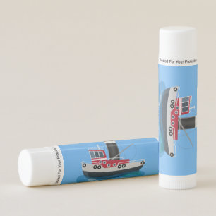 Cute fishing trawler boat cartoon illustration lip balm