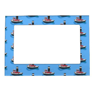 Cute fishing trawler boat cartoon illustration magnetic frame