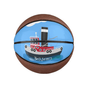 Cute fishing trawler boat cartoon illustration mini basketball