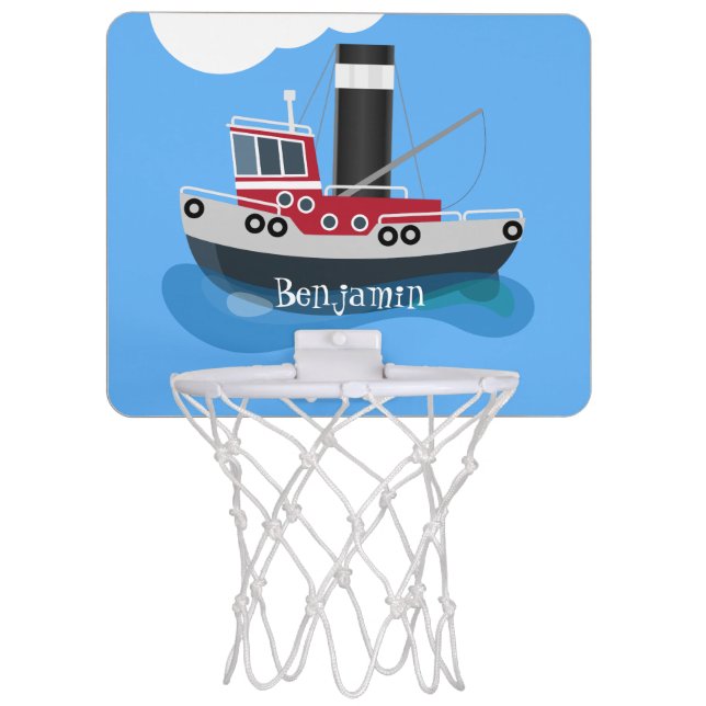 Cute fishing trawler boat cartoon illustration mini basketball hoop (Front)