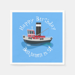 Cute fishing trawler boat cartoon illustration napkins