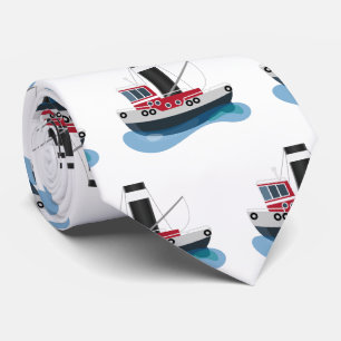 Cute fishing trawler boat cartoon illustration neck tie