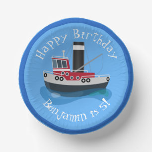 Cute fishing trawler boat cartoon illustration paper bowls