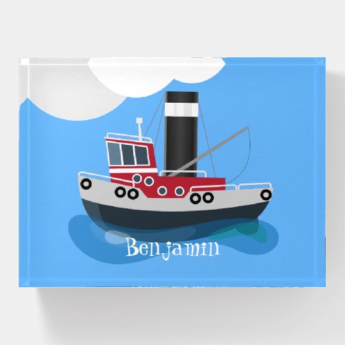 Cute fishing trawler boat cartoon illustration paperweight