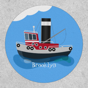 Cute fishing trawler boat cartoon illustration patch