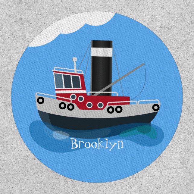 Cute fishing trawler boat cartoon illustration patch (Front)