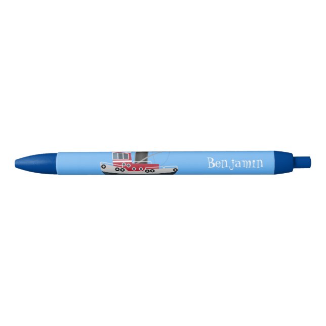 Cute fishing trawler boat cartoon illustration pen (Front)